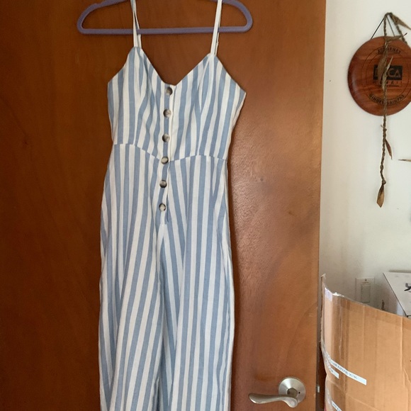 Reformation Torta jumpsuit linen blue stripe 4 nwt - Picture 8 of 9